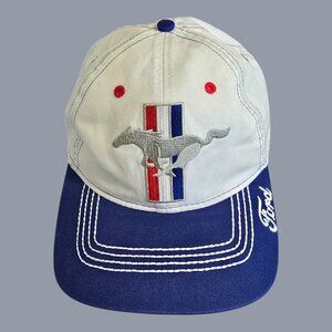 Ford Mustang Tri Bar Pony Adjustable Baseball Cap Hat Red White Blue